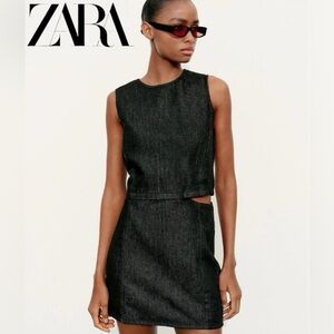 Zara Mini Dress Cut Out Washed Black Size Small New